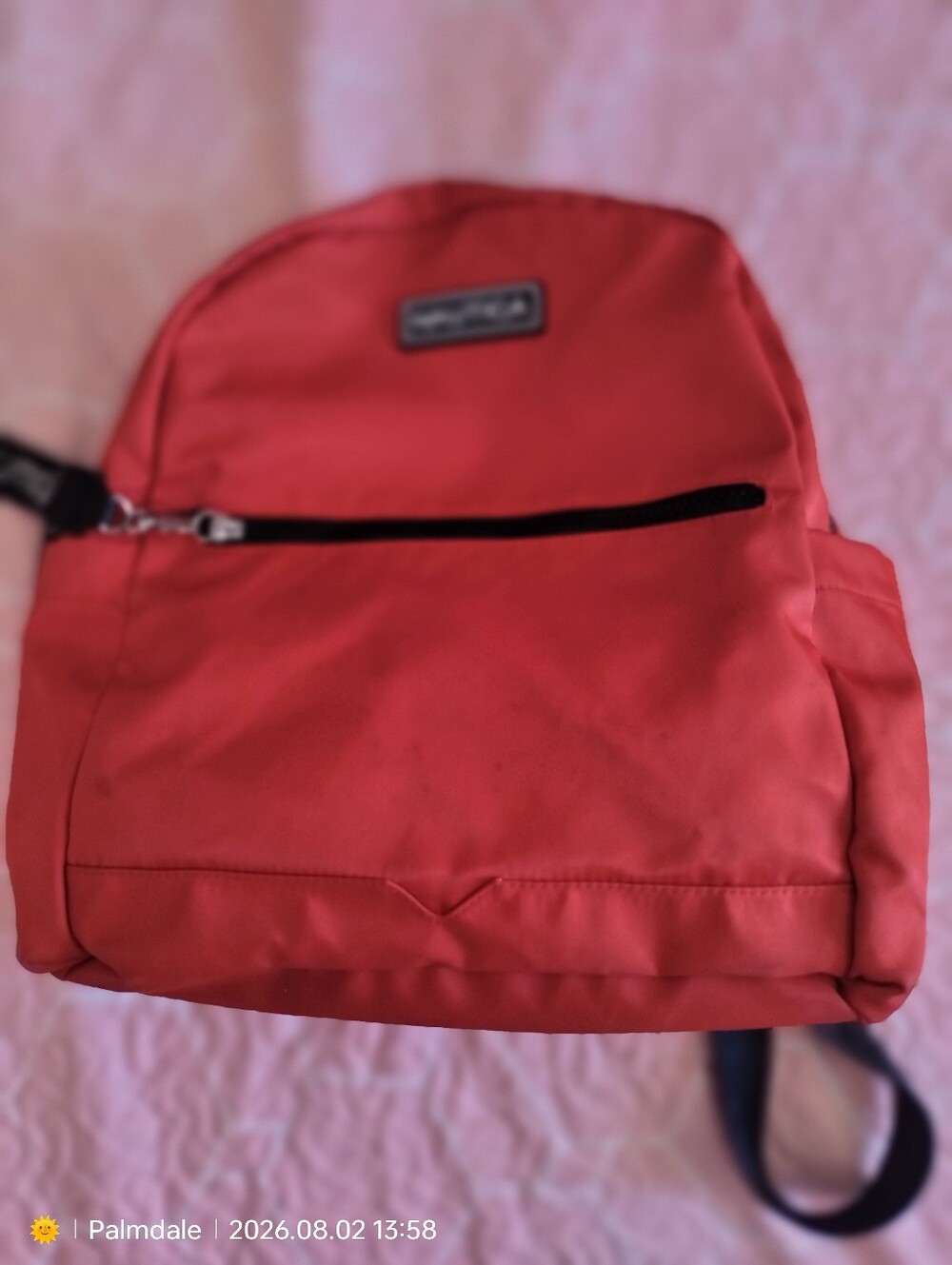 Red Backpack with Front Zip Pocket Nautica